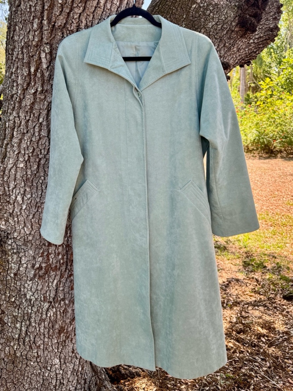 Vintage UltaSuede Fabric Brand Light Teal Long Coat.Size Large